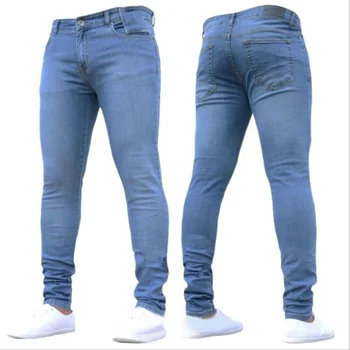 Elastik Bel Skinny Jeans Erkekler Siyah Casual Streetwear koşucu pantolonu Erkek Kot Yüksek Sokak Slim Fit Erkek Moda Denim Pantolon