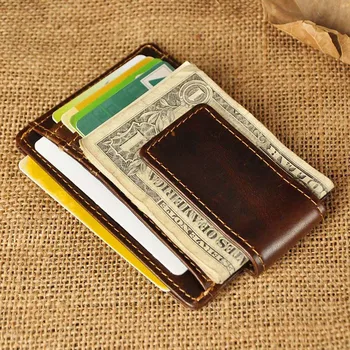 En Kaliteli Yeni Sığır Erkekler erkek Vintage Hakiki deri Kredi Kartı Nakit Tutucu mıknatıslı klips Ince Mini Kullanışlı cüzdan 1015B