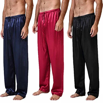 Erkek İpek Saten Pijama Kıyafeti dinlenme pantolonu Rahat Uyku Gevşek Dipleri Pantolon Artı Boyutu S-3XL Gecelik Pijama
