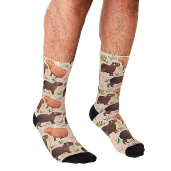 Erkek komik çoraplar Yeşil ve Kahverengi Kapibara Çorap harajuku Erkekler Mutlu hip hop Yenilik sevimli erkek Ekip Rahat Çılgın Çorap erkekler için