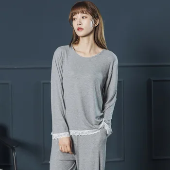 Fdfklak INS Modal Pijama kadın İlkbahar Sonbahar 2022 Yeni Dantel Bayanlar Uzun Kollu Ev Giysileri İki Parçalı Takım Elbise Pijama Mujer