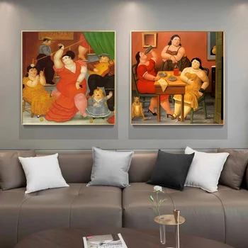Fernando Botero Ünlü Tuval Boyama Şişman Sanat Erkek ve Kadın Aile Posterler Baskı Duvar sanat resmi Oturma Odası Dekor ıçin Cuadros