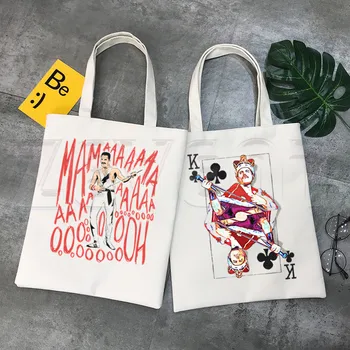 Freddie Mercury Kraliçe Müzik Rock Grubu Hip Hop Hipster Karikatür Baskı Alışveriş Çantaları Kız Moda Rahat Paket El Çantası