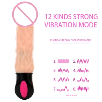 Gerçekçi Yapay Penis Vibratör 12 Modu Esnek Yumuşak Silikon Seks Oyuncakları Kadın Mastürbasyon Bükülebilir vajina masaj aleti ısıtma