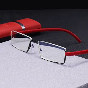 GLAUSA okuma gözlüğü TR90 Paslanmaz Çelik Yarım Çerçeve Anti-Yansıtıcı Unisex Kadın Erkek Optik Ayna Presbiyopi gözlük kılıfı