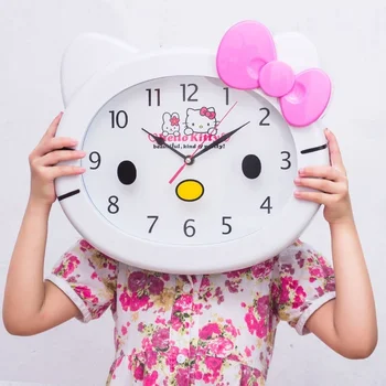 Hellokitty Büyük Gürültüsüz Asılı Saat Sevimli Hello Kitty Karikatür Saat Anaokulu Yatak Odası çocuk Odası