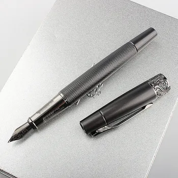 ış kalem Siyah Metal dolma kalem erkek İş Orta 0.6-0.7 mm / 1.0 mm Kavisli Ucu Ofis Hediye Mürekkep Kalem