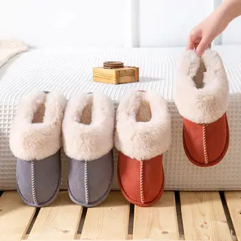 JaneTroides Erkekler Kış Yeni pamuk terlikler Açık Moda Sıcak Kapalı Yatak Odası Pamuk peluş ayakkabı Polar Kabarık Çift Bellek