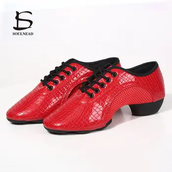 Kadın Caz Balo Salonu Dans Ayakkabıları Kırmızı Siyah Latin Salsa Dans Ayakkabıları Yumuşak Taban 3 cm Profesyonel Tango dans ayakkabıları Bayanlar Sneakers
