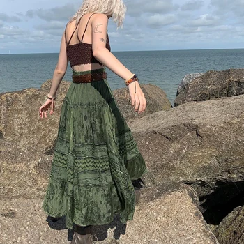 Kadın Peri Grunge Midi Etekler Yüksek Bel Sanat Baskı A-Line Uzun Etek Y2k 2022 Moda 90s E-kızlar Sonbahar Streetwear