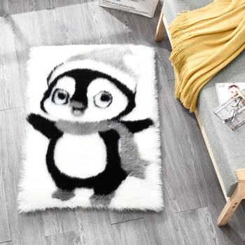 Karikatür hayvan penguen yapay kürk halı, kullanılan yatak odası, oturma odası, Dikdörtgen uzun saç yumuşak kabarık dekoratif halı