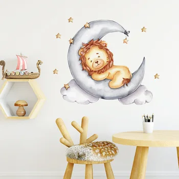 Karikatür Sevimli Ayı Tavşan Orman Hayvanlar Yıldız duvar çıkartmaları Aslan Geyik Duvar Çıkartmaları Çocuk Odası için Bebek Kreş Odası Yatak Odası Duvar Resimleri