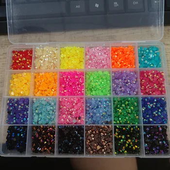 Kawaii 1 kutu 3mm Reçine Olmayan düzeltme yapay elmas 24000 adet (24*1000) Mix jöle renkli tırnak sanatı FlatBack Parlayan taşlar Taşlar 24 Kız