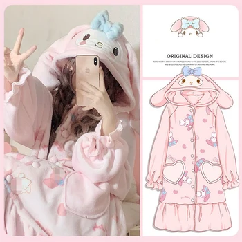 Kawaii Sanrio Mymelody Peluş Pijama Kız Sevimli Karikatür Ev Sıcak Giyim Kış Peluş Pijama Kız Doğum Günü noel hediyesi
