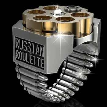 Kişilik Gümüş Renk Revolver Mermi Rulet Yüzük Parti Punk Serin Rus Ruleti Kırmızı Kristal Yüzük Erkekler Takı