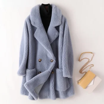 Koyun Shearlıng Mont Kadın Sonbahar 2021 kadın kışlık kürk palto Gerçek Yün Kadın Siper Ceketler Kore Casaco Feminino Gxy173