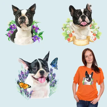 Köpekler çiçekler sevimli pet logo giysi ısı transferi PVC yama ütü çıkartmalar konfeksiyon aksesuarları ısıya duyarlı yamalar