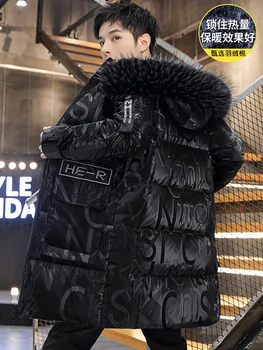Kış Ceket erkek Moda Yeni Orta Uzunlukta Pamuk-Yastıklı Ceket Kalınlaşmış kapitone ceket Öğrenci Moda Marka Parlak aşağı