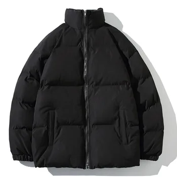 Kış Kalın Parkas Ceket Erkekler Pamuk Düz Renk Yastıklı Ceketler Kadınlar Yüksek Sokak Sıcak Büyük Boy Dış Giyim Ceket Streetwear S-5XL