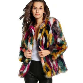 Kış renk kürk palto Kadınlar Zarif Kürk Palto Renkli Faux Kürk Ceket Marka moda Uzun Kollu Yakasız Rahat Kadın Kürk ceket
