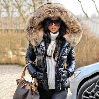 Kış Siyah Kadın Ceket Kürk Kapşonlu Uzun Kollu Kalın Palto Kadın Fermuar Rahat Düz Renk Sıcak Ceketler Parkas Giyim