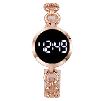 LED dijital saat Lüks Kadınlar için Gül Altın Paslanmaz Çelik Bayan Elbise Kol Saati Kadın elektronik bilezik İzle Reloj Mujer