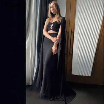 LORIE Siyah Dubai Şifon Mermaid Abiye Uzun Pelerin Spagetti Sapanlar Balo Abiye Vestidos De Noche Parti Elbiseler