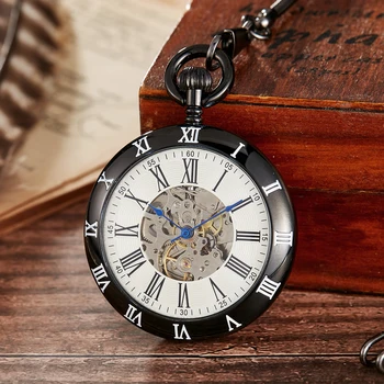 Lüks Bakır Gümüş Otomatik Mekanik cep saati Saat Fob Zinciri İzle Erkekler Roma Numaraları Saat Yüksek Kaliteli cep saati es