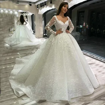 Lüks Dantel Gelinlik Uzun Kollu 2022 robe de mariage Boncuklu Aplike Balo gelin elbiseleri Arap vestido de noiva