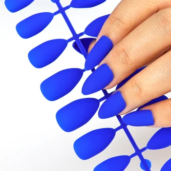 Mavi Mat yapay tırnaklar Tam Kapak takma tırnak 24 Adet Şeker Tırnak Uzatma Manikür Sanat Akrilik Stiletto Tırnak Ucu Güzellik