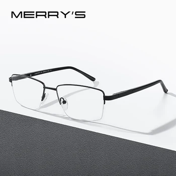 MERRYS tasarım Erkekler Titanyum Alaşım Gözlük Çerçeve Iş Tarzı Yarım Çerçeveleri Ultralight Miyopi Reçete Gözlük S2188