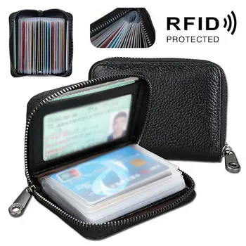 Mini deri cüzdan İş Çanta 22 Kredi kart tutucu RFID Engelleme için Küçük Boyutlu Cep Çanta Şeffaf Plastik Levha