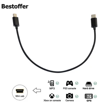 Mini USB USB-C Kablosu USB C Mini B Kablosu GoPro Hero 3 + PS3 Denetleyici ve Mini B Cihazları 25cm / Siyah