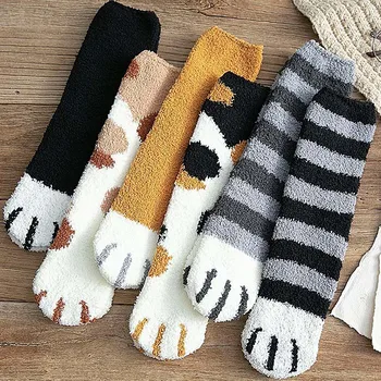 Moda bayan Kediler Paw şerit 3d Çorap Sevimli Komik Kalın Kız Karikatür Hayvan Parmaklar Çorap Çorap Ayak Zebra / Kaplan / Kedi Ayak Sox