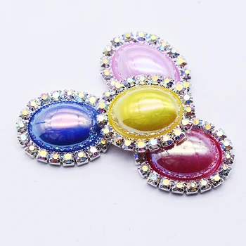 New10Pcs / set Renkli Elmas Metal Düğmeler Düğün Buket Yay DIY Gümüş Kaplama El Sanatları Takı Aksesuarları 20 * 25mm