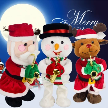 Noel Baba Şarkı ve Dans Noel Elektrikli peluş oyuncak Kardan Adam Noel Geyik Üfleme Saksafon Olacak Şarkı Dans Hediyeler
