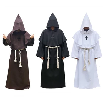 Ortaçağ Keşiş Sihirbazı Cadı Kapşonlu Elbise Rahip Pelerin Pelerin Rönesans Kostüm Cadılar Bayramı Komik Parti Cosplay Korku Kostümleri 2022