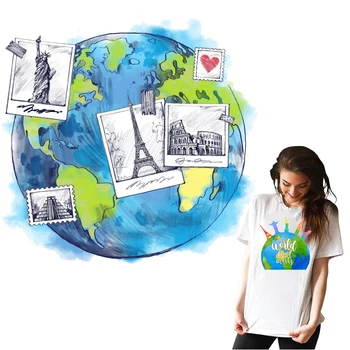Paris Kulesi Yamalar Gezegen Termal Çıkartmalar Giysi Kumaş Demir-on Transferler için Giyim Thermoadhesive Yama Dıy Aplike