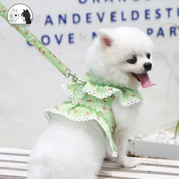 Pet köpek elbise sevimli dantel yelek takım elbise ayarlanabilir çiçek baskı evcil hayvan giysileri dört mevsim evrensel rahat pet köpek çiçek etek