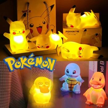 Pokemon Gece Lambası Anime Pikachu Charmander Squirtle Psyduck led ışık Yatak Odası Başucu Odası Dekorasyon Çocuk Oyuncak Çocuk Hediye