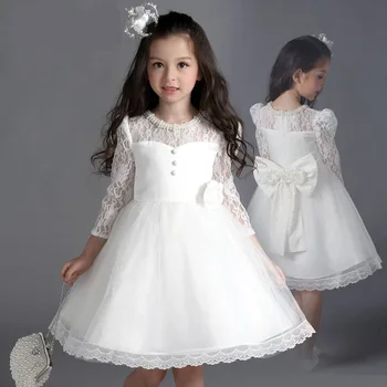Prenses Kız Dantel Çiçek Düğün Parti Elbise Çocuk Çocuk Zarif Balo Elbise Vestidos Bebek Noel Çocuk Giyim