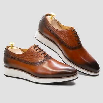Rahat ayakkabılar Erkekler için Klasik İnek Deri erkek Oxfords Dantel-Up Sneakers Timsah Desen düz burunlu ayakkabı İş Ofis