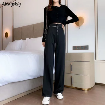 Rahat pantolon Kadınlar Yüksek Bel Gevşek Bahar Tasarım Temel Tüm Maç Zarif Moda Harajuku Streetwear Kadın Kolej Klasik Ins