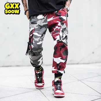 Renk Bloğu Camo Kargo Joggers Pantolon Erkek Hip Hop Rahat Kamuflaj Streetwear 2019 Bahar Ayak Bileği Uzunlukta Pamuklu Pantolon GW024