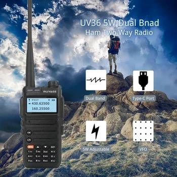 Ruyage UV36 Walkie Talkie Ham İki yönlü Radyo İstasyonları Uzun Menzilli telsiz Profesyonel UHF VHF USB C Tipi Şarj Cihazı 5W GMRS