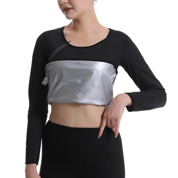 Sauna Takım Elbise Kadınlar için Kilo Kaybı Suana Gömlek Kadınlar için Ter T-shirt Uzun Kollu Ter Yelek Spor Şekillendirme Fermuar Egzersiz Tops