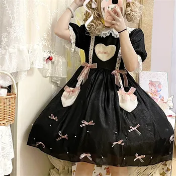 Sevgiliye Kız Loli Op Günlük Giyim Güzel Kız Tatlı Lolita Elbise Kısa Kollu Yaz Çay Partisi Kawaii Cosplay Gotik Siyah Pembe