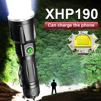 Süper parlak XHP190 güçlü LED el feneri 18650 XHP90 yüksek güç meşale ışık şarj edilebilir taktik flaş ışığı Usb el lambası