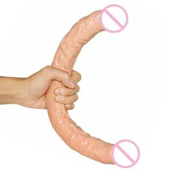 Süper Uzun Çift Dildos Çift Penetrasyon Vajina ve Anüs Dick Yumuşak Çift Kafa Penis Gerçekçi Phallus Lezbiyen için Seks Oyuncakları