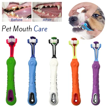 Sıcak Satış Üç Taraflı Pet Diş Fırçası köpek fırçası Ek Kötü Nefes Tartar Diş Bakımı Köpek Kedi Temizleme Ağız YH-461651